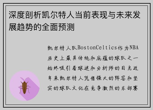 深度剖析凯尔特人当前表现与未来发展趋势的全面预测