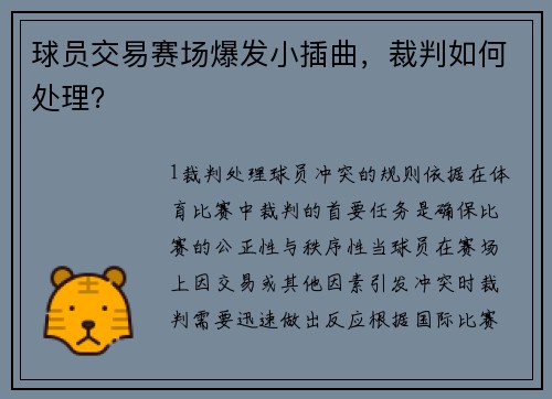 球员交易赛场爆发小插曲，裁判如何处理？