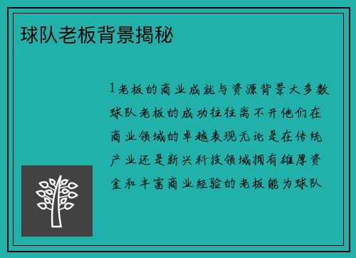 球队老板背景揭秘